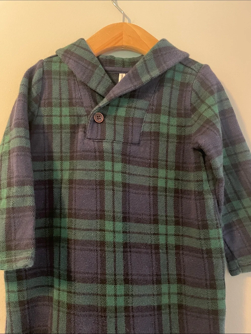 Janie and Jack Green & Navy Plaid Hooded One-Piece size: 18-24 months